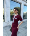 Kadın Bordo Şık Jean Detaylı Düğmeli Uzun Zarif Elbise (S/M)