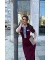 Kadın Bordo Şık Jean Detaylı Düğmeli Uzun Zarif Elbise (S/M)