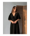 Kadın V Yaka Siyah Müslin Kumaş Kısa Kol Elbise (Yemi Renk)