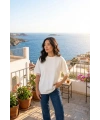 Kadın Beyaz Sırt ve Kol Dantel Detaylı Kısa Kol Premium T-shirt Tişört