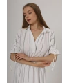 Kadın Beyaz Astarlı Beli Lastikli Çizgili Kısa Kol Yazlık Midi Elbise