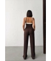 Kadın Kahverengi Crop Atletli Yüksek Bel Beli Lastikli Geniş Paça Pantolon Alt Üst Yazlık Eşofman Takım