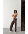 Kadın Kahverengi Crop Atletli Yüksek Bel Beli Lastikli Geniş Paça Pantolon Alt Üst Yazlık Eşofman Takım