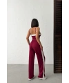Kadın Bordo Crop Atletli Yüksek Bel Beli Lastikli Geniş Paça Pantolon Alt Üst Yazlık Eşofman Takım