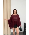 Kadın Bordo Kayık Madonna Yaka Panço Görünümlü Şık Oversize Yazlık Mevsimlik File Bluz