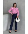Kadın Pembe Şık Yaka Detaylı Uzun Kol Gömlek