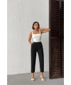 Kadın Siyah Beli Lastikli Havuç Kesim Bilek Boy %100 Pamuk Keten Pantolon