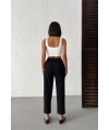 Kadın Siyah Beli Lastikli Havuç Kesim Bilek Boy %100 Pamuk Keten Pantolon