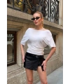Kadın Beyaz Kayık Madonna Yaka Likralı Lüx Kalite Şık Esnek Bluz