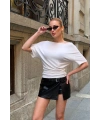 Kadın Beyaz Kayık Madonna Yaka Likralı Lüx Kalite Şık Esnek Bluz