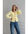 Kadın Limon Sarısı Bohem Tarz Önden Bağlamalı Bebe Yaka Uzun Kol Müslin Bluz