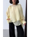Kadın Yaz Sarısı Oversize Salaş Asimetrik Kesim Transparan Yazlık Şık Gömlek Pelerin Bluz