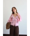 Kadın Pembe Etnik Nakış İşlemeli Cep Detaylı Düğmeli Yazlık Bohem Müslin Gömlek Kimono