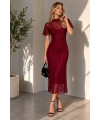 Kadın Bordo Astarlı Vücuda Oturan Midi Boy Şık Tül Elbise