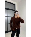 Kadın Acı Kahve Kalp Düğme Detaylı Yumuşak Dokulu Premium Kalite Hırka
