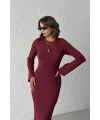 Kadın Bordo Uzun kol Şık Zarif Midi Boy Triko Elbise