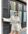 Kadın Bej Kemerli Triko Kimono Hırka