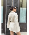 Kadın Bej Kemerli Triko Kimono Hırka