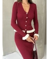 Kadın Bordo Fitilli Fırfır Detaylı Etek Bluz Zarif Triko Takım (S Beden)