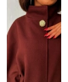Kadın Bordo Gold Düğme ve Kemer Detaylı Kaşe Panço Ceket