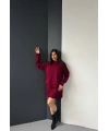 Kadın Bordo İnci Taş İşlemeli Kazak Etek Alt Üst İkili Triko Takım