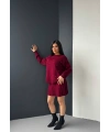 Kadın Bordo İnci Taş İşlemeli Kazak Etek Alt Üst İkili Triko Takım