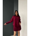 Kadın Bordo İnci Taş İşlemeli Kazak Etek Alt Üst İkili Triko Takım