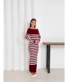 Kadın Bordo Madonna Kayık Yaka Esnek Midi Boy Triko Elbise
