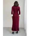 Kadın Bordo Şık Bilek Boy Kol Boydan Düğmeli Uzun Triko Elbise
