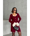 Kadın Bordo Şık Kol ve Yaka Detaylı Düğmeli Zarif Mini Triko Elbise