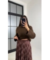 Kadın Kahverengi Astarlı Ekose Desenli Şifon Etek