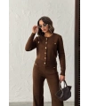 Kadın Kahverengi Hırka Pantolon Alt Üst İkili Triko Takım