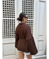 Kadın Kahverengi Kemerli Triko Kimono Hırka