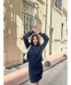 Kadın Lacivert Hırka Etek Alt Üst İkili Triko Takım