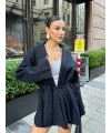 Kadın Siyah Kemerli Triko Kimono Hırka