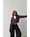 Kadın Mürdüm 3’lü Yapışık Set Body ve Kolyeli Gömlek