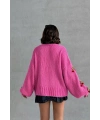 Kadın Pembe Kiraz Aksesuarlı Triko Hırka