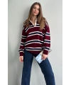 Kadın Polo Yaka Bordo Oversize Kazak