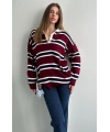Kadın Polo Yaka Bordo Oversize Kazak