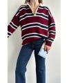 Kadın Polo Yaka Bordo Oversize Kazak