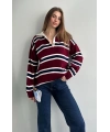 Kadın Polo Yaka Bordo Oversize Kazak