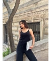 Kadın Siyah Crop Bluz Hırka Pantolon 3’lü Kışlık Triko Takım