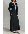 Kadın Siyah Düğmeli Jean Detaylı Uzun Triko Elbise