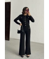 Kadın Siyah Hırka Pantolon Alt Üst İkili Triko Takım