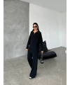 Kadın Siyah Rahat Kesim Fermuarlı Oversize Alt Üst ikili Triko Takım
