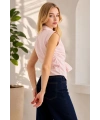 Kadın Toz Pembe Önden Bağlama Detaylı Drapeli Kruvaze Yaka Slim Poplin Gömlek