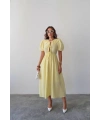 Kadın Yaz Sarısı Şık Bebe Yaka Detaylı Astarlı Müslin Kumaş Kısa Kol Yazlık Elbise