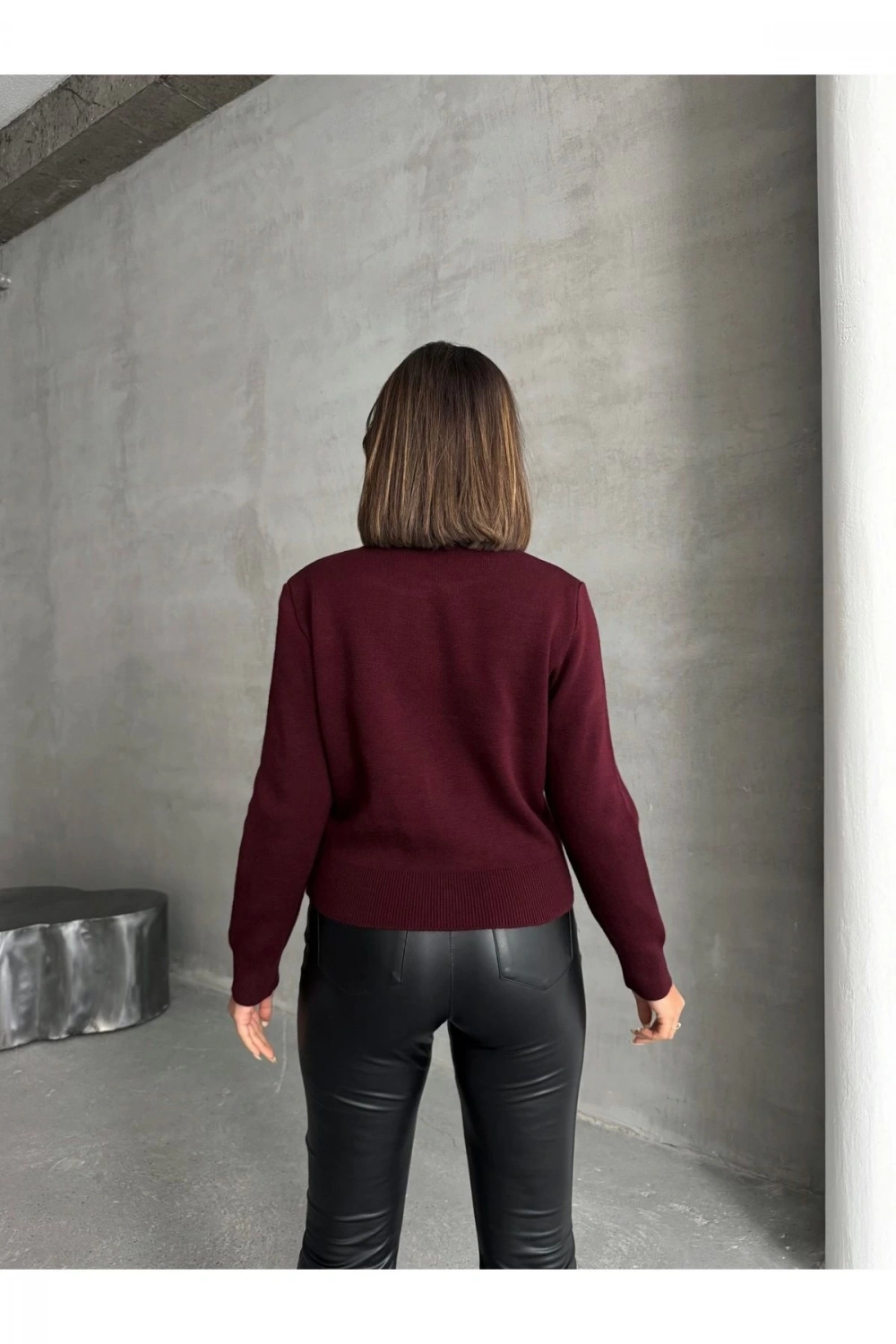Kadın Şık Düğme Detaylı Düğmeli Hırka - Bordo