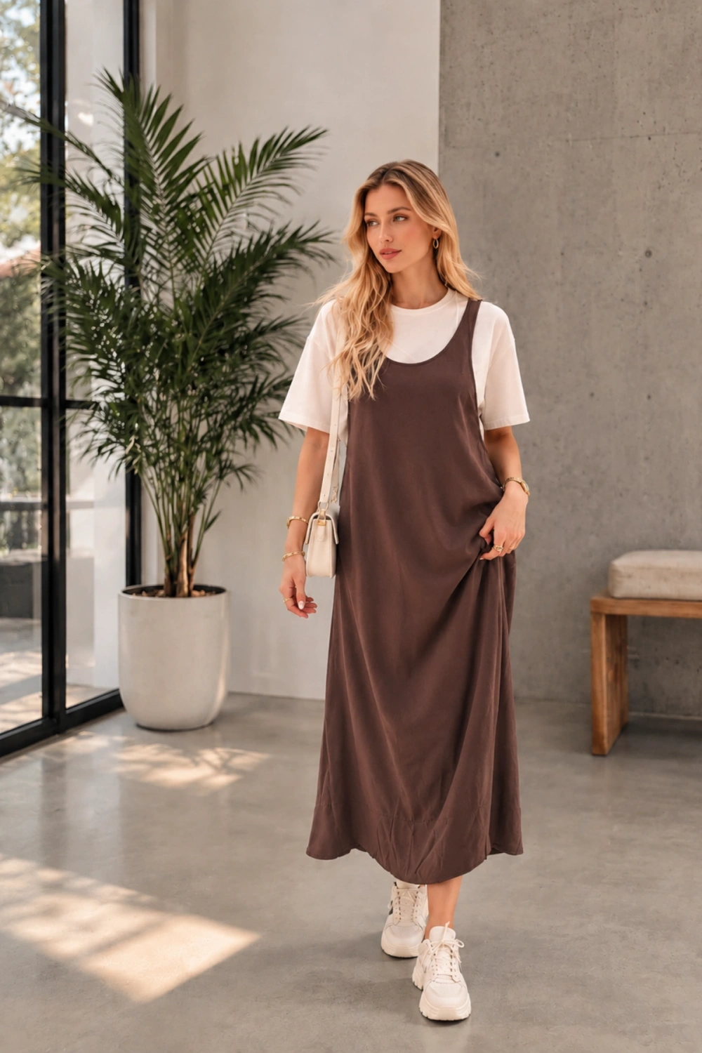 Kadın Haki Twst Model Modal Kumaş Uzun Jile Elbise 2li Takım (Yeni Renk)