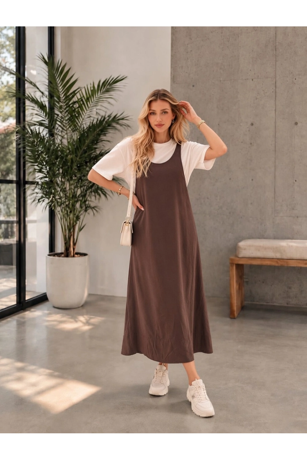 Kadın Haki Twst Model Modal Kumaş Uzun Jile Elbise 2li Takım (Yeni Renk)